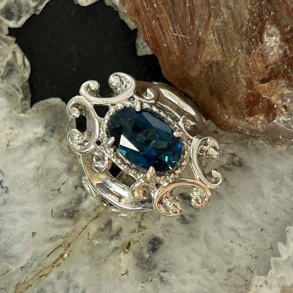 Carolyn Pollack Sterling Faceted London Blue Topaz Decorated Ring For Women